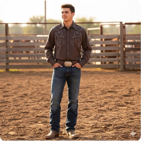 Spunky Mac Shirt Mens XL Brown Embroidered Western Pearl Snap Long Sleeve Cowboy - Picture 11 of 11